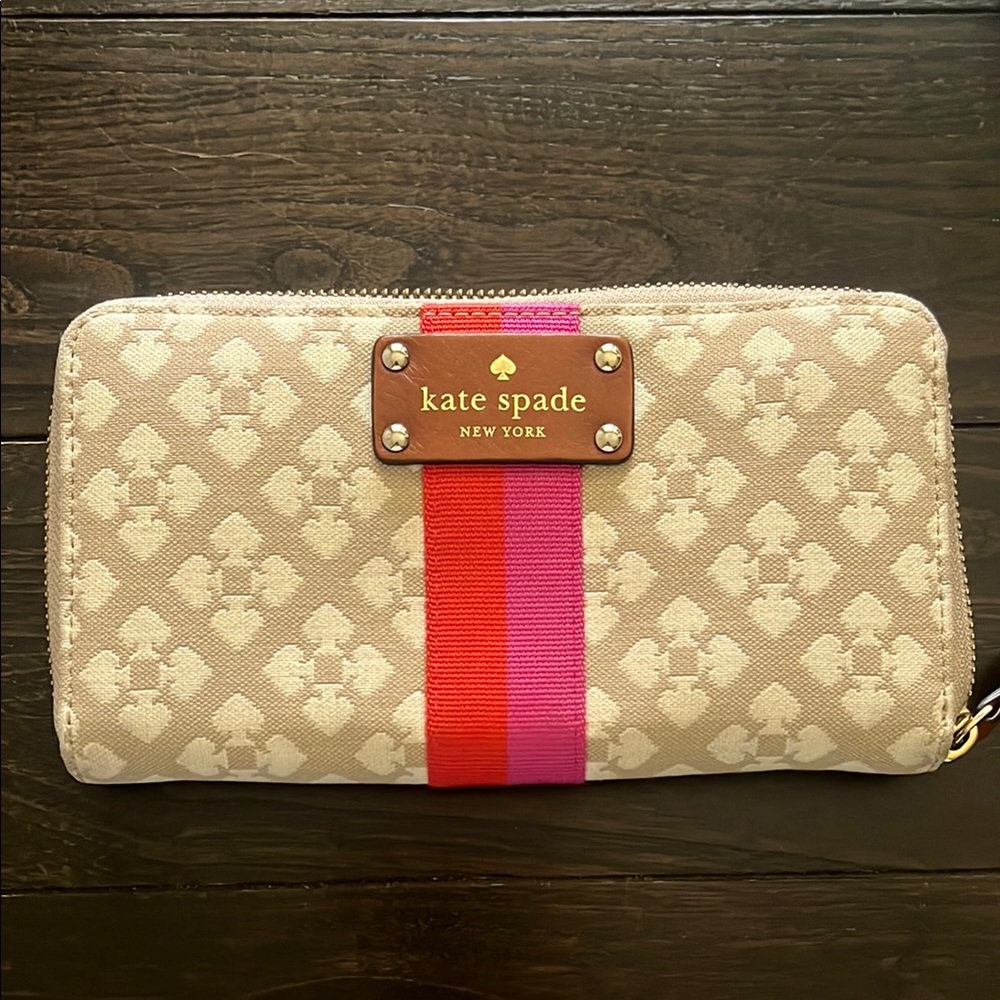 Kate Spade Cream and Pink Wallet with Bold Stripe